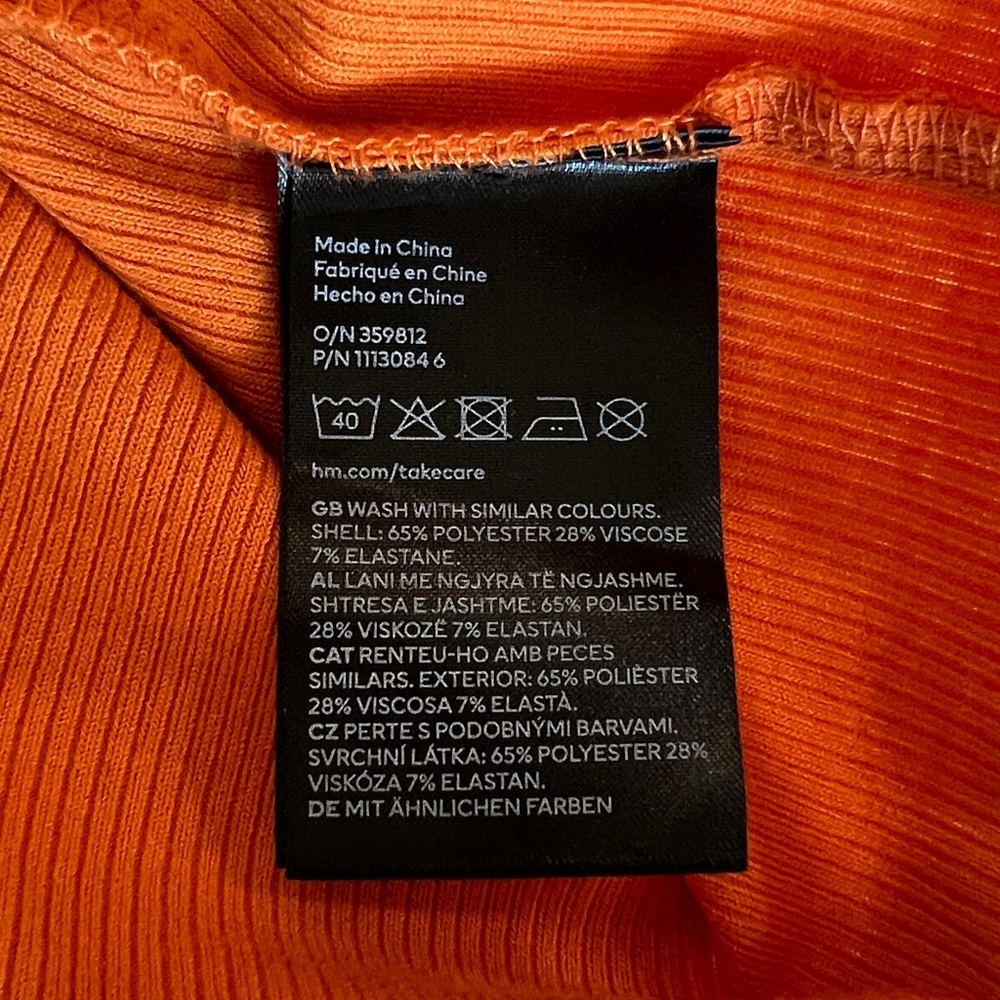 H&M Orange Ribbed Fold Over Off-The-Shoulder Cropped Top Size XL - Picture 6 of 8